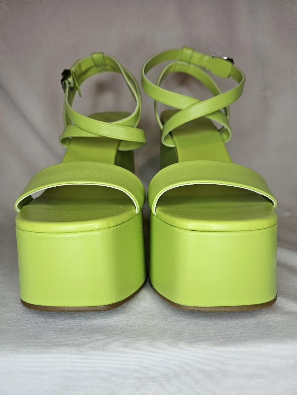 Michael Michael Kors Paola Platform Dress Sandal Bright Limeade Leather Strappy - Picture 2 of 12
